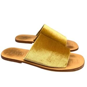 James Smith Cafe Society Velvet Slide Sandals Mustard Gold Leather Sole 39 Women